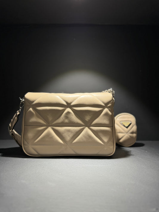 Prada luxury Double mini bag Γυναικείο Τσαντάκι Μπεζ