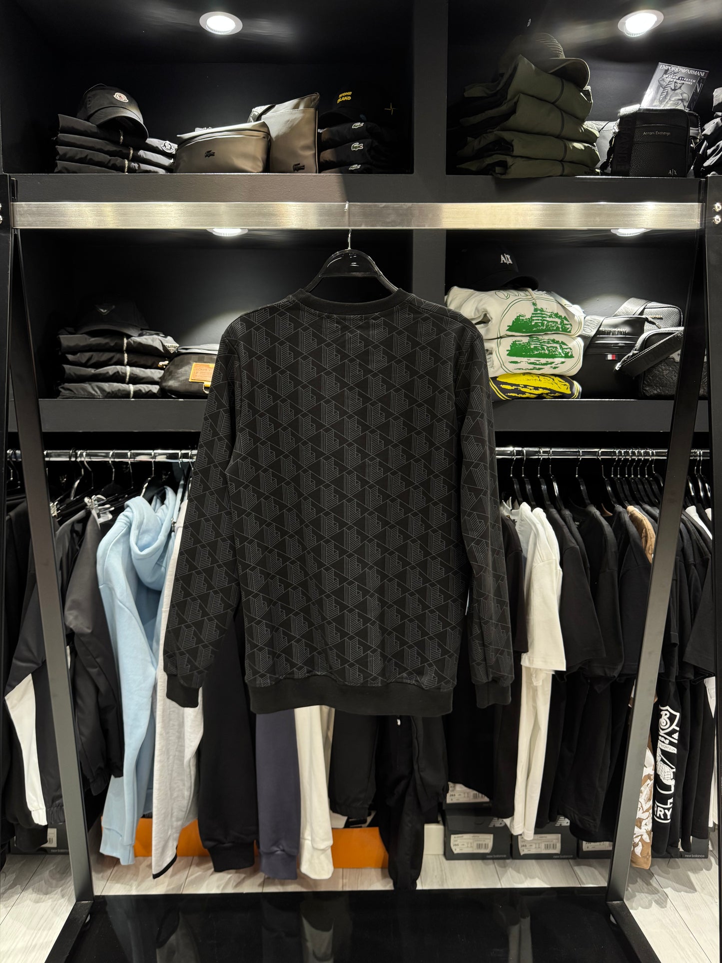 Lacoste Jersey Monogram Sweatshirt Black x Grey / Φούτερ Μαύρο x Γκρι