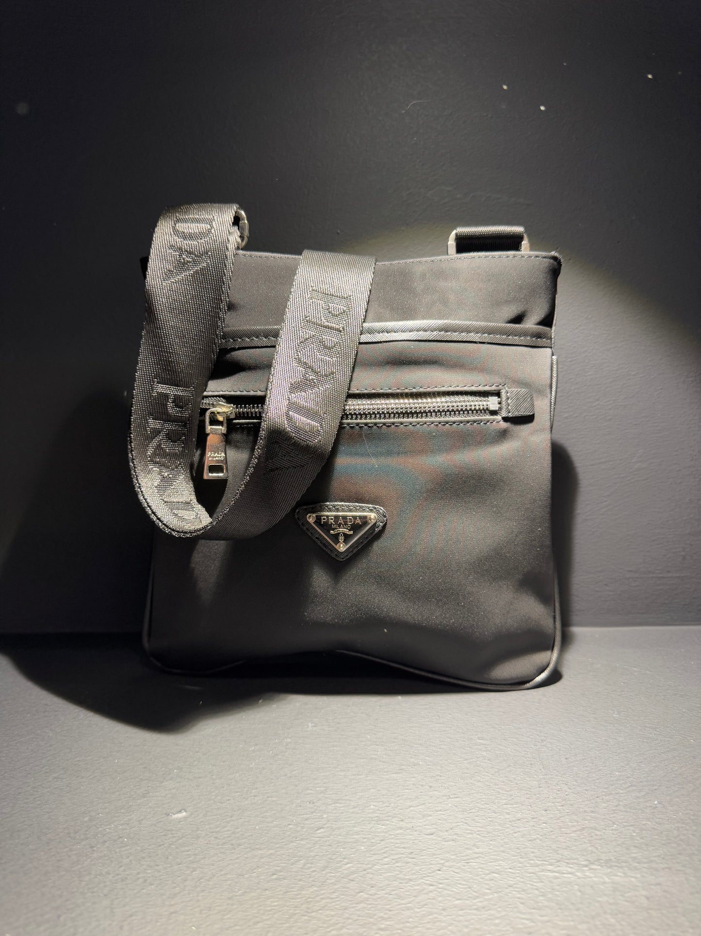 Prada Luxury Messenger Bag Re-Nylon Leather Black Τσαντάκι Μαύρο