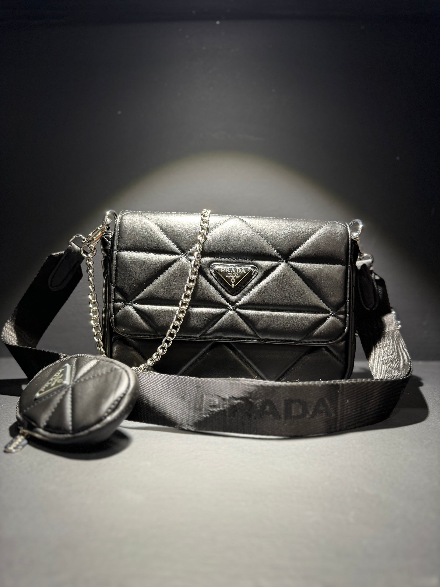 Prada luxury Double mini bag Γυναικείο Τσαντάκι Μαύρο