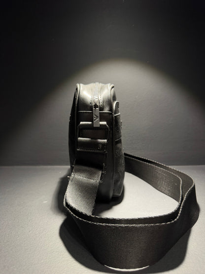 Emporio Armani Leather Messenger Bag Black Τσαντάκι Μαύρο