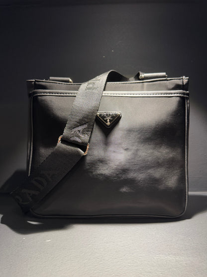 Prada Big Messenger Bag Re-Nylon Leather Black Τσαντάκι Μαύρο