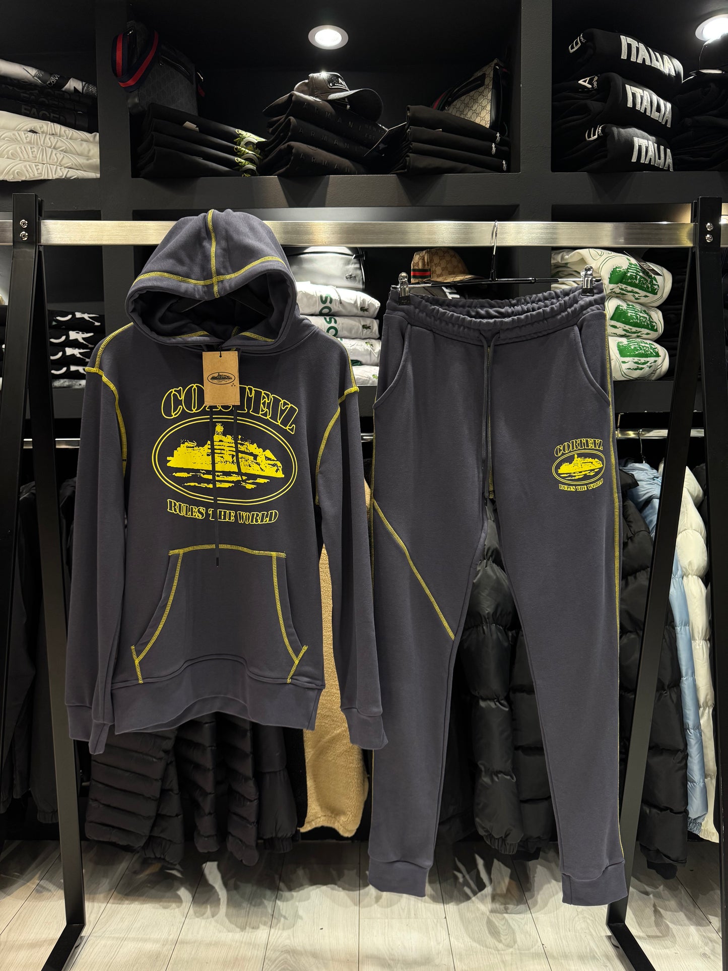 Corteiz CRTZ Alcatraz Set Tracksuit Deep Grey x Yellow / Σετ Βαθύ Γκρι x Κίτρινο