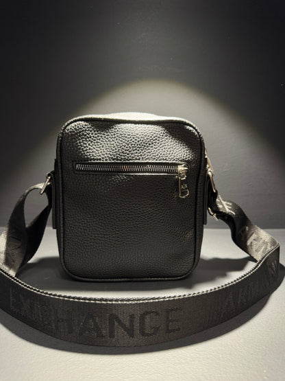Armani Exchange Leather Messenger Bag Black Τσαντάκι Μαύρο