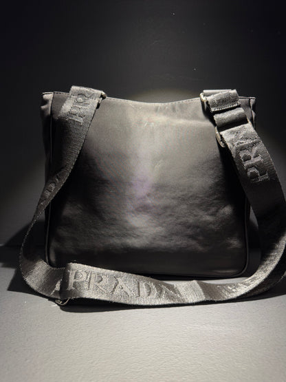 Prada Big Messenger Bag Re-Nylon Leather Black Τσαντάκι Μαύρο