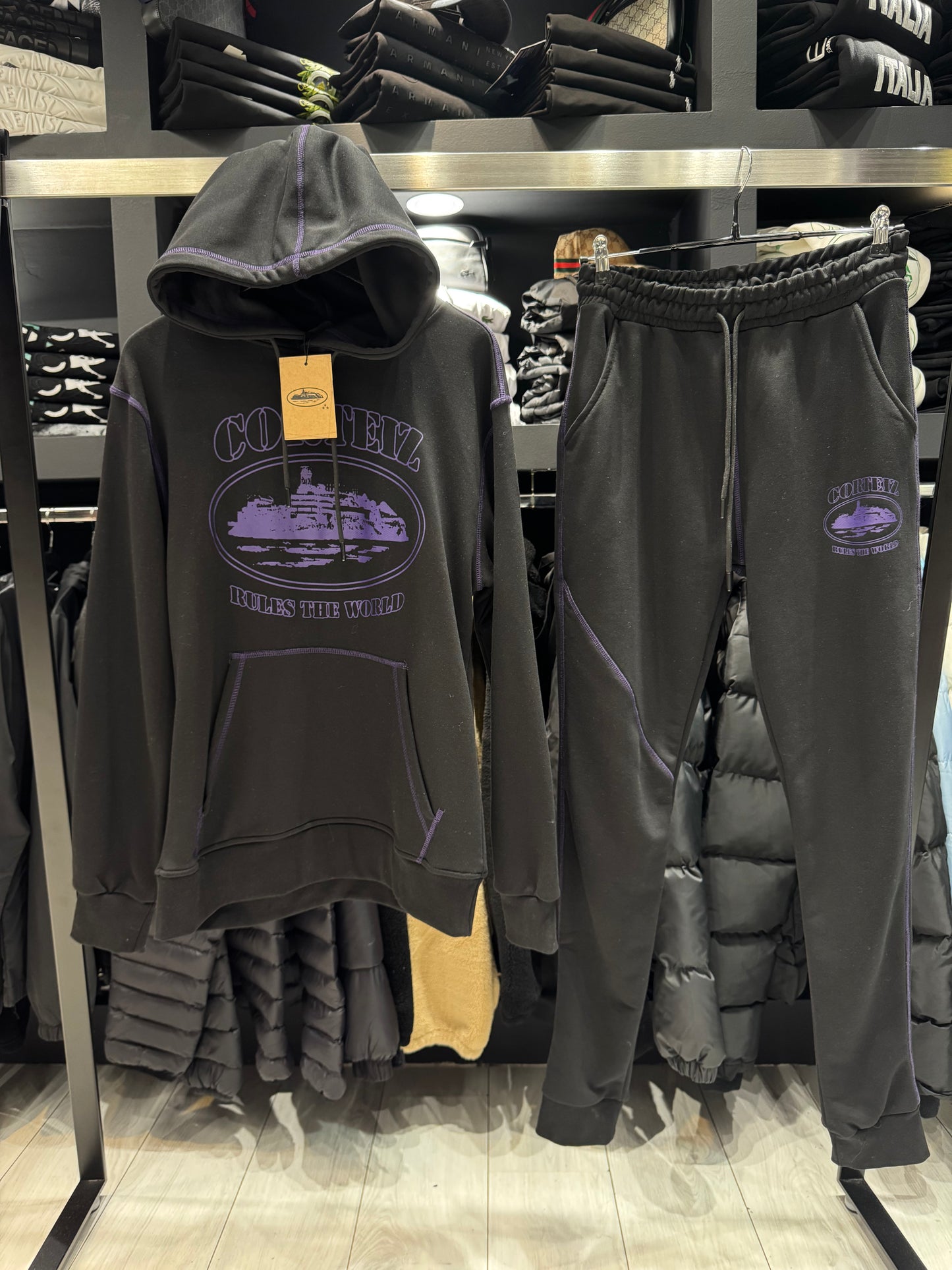 Corteiz CRTZ Alcatraz Set Tracksuit Black x Purple / Σετ Μαύρο x Μωβ