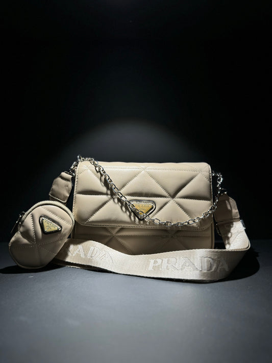 Prada luxury Double mini bag Γυναικείο Τσαντάκι Μπεζ