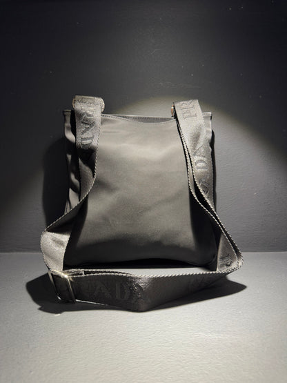 Prada Luxury Messenger Bag Re-Nylon Leather Black Τσαντάκι Μαύρο