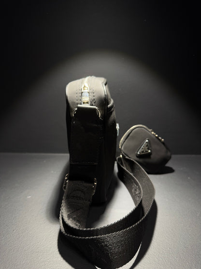 Prada Double Messenger Bag  Re-Nylon Leather Black Τσαντάκι Μαύρο