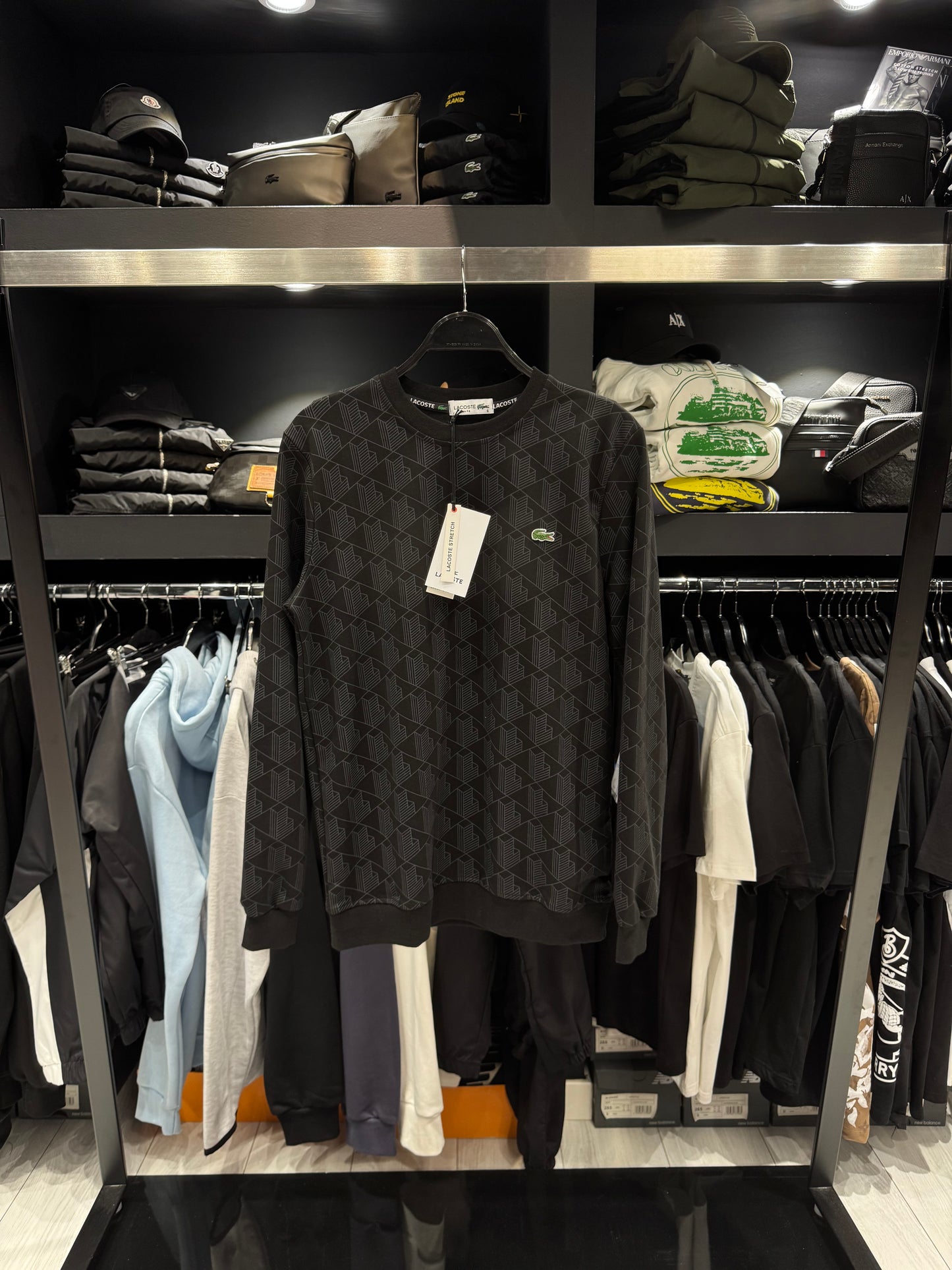 Lacoste Jersey Monogram Sweatshirt Black x Grey / Φούτερ Μαύρο x Γκρι